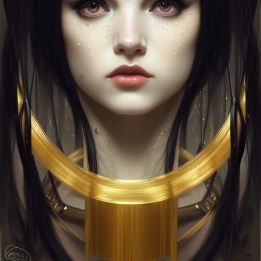 Golden Goth Girl Portrait in Art Nouveau Style