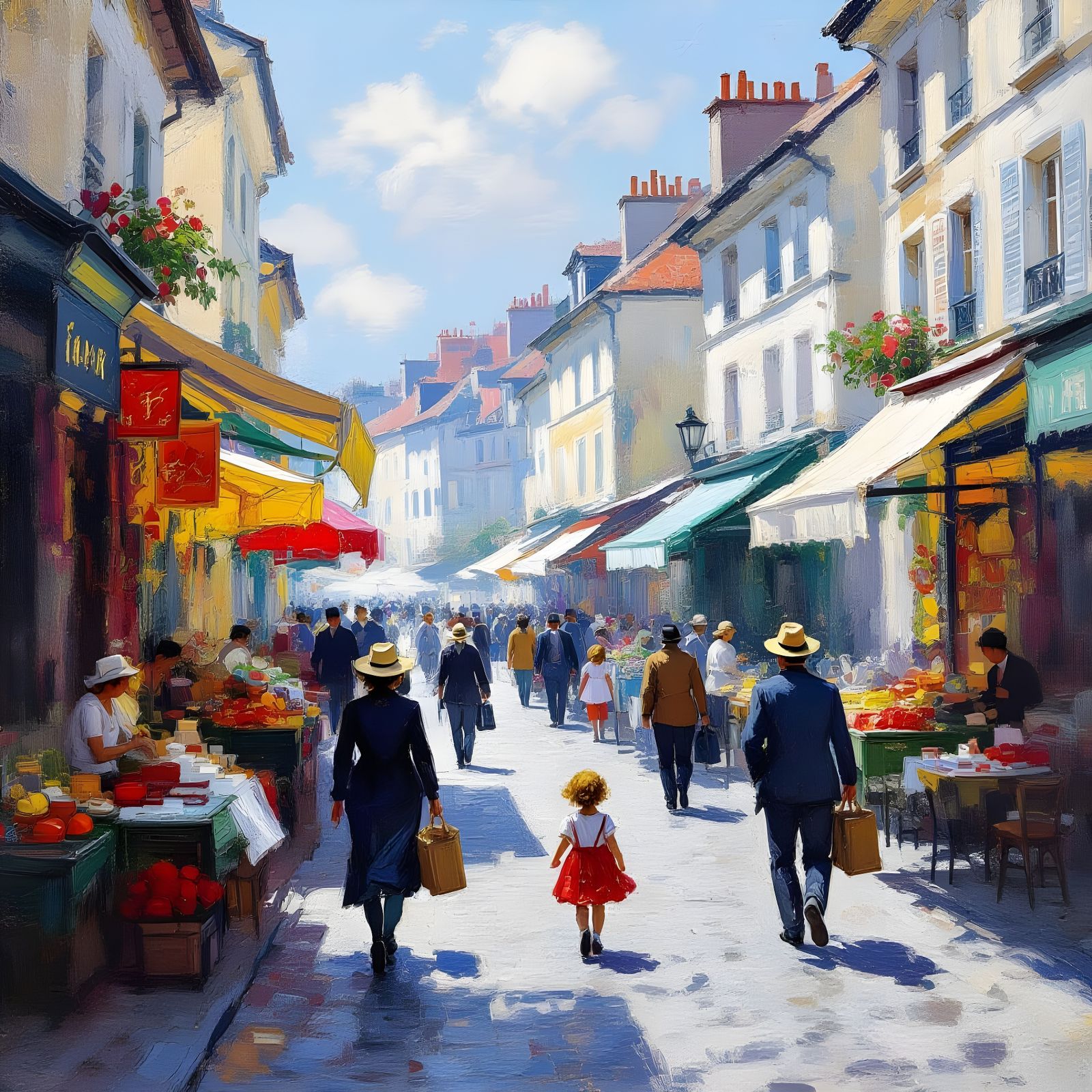 Vibrant City Street Scene in Impressionist Style