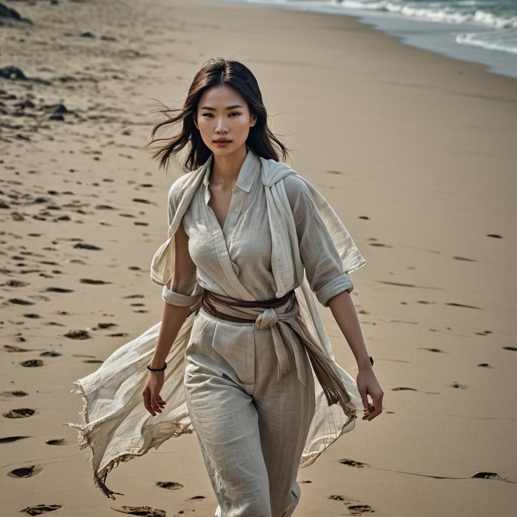 Vietnamese Woman in Linen Outfit, 3D Rendered Masterpiece