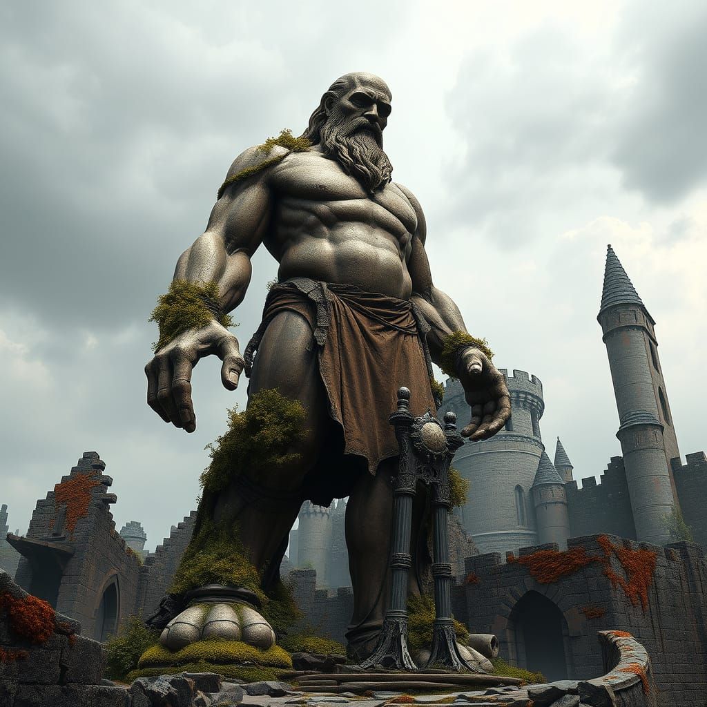 Ancient Stone Giant in Ruined Castle