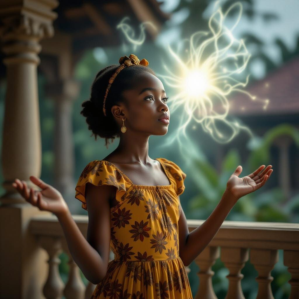Mystical African Girl on Palace Balcony