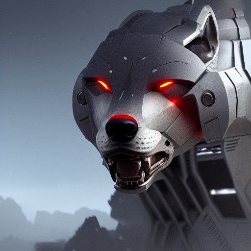 Cyborg Wolf Head in Biopunk Sci-Fi Style