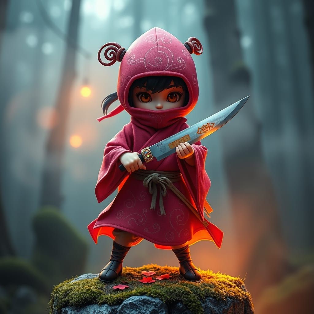 Whimsical Salmon Sashimi Ninja in Pink and Orange Costume