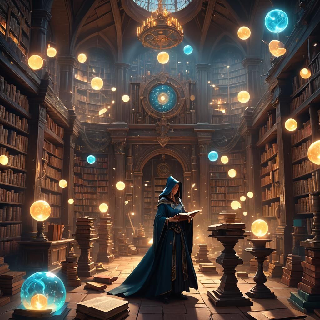 Mystical Sorceress in Library: Low Poly Art