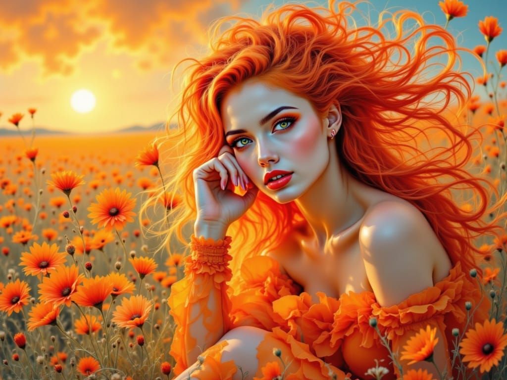 Goddess of Sunset in Vibrant Watercolor