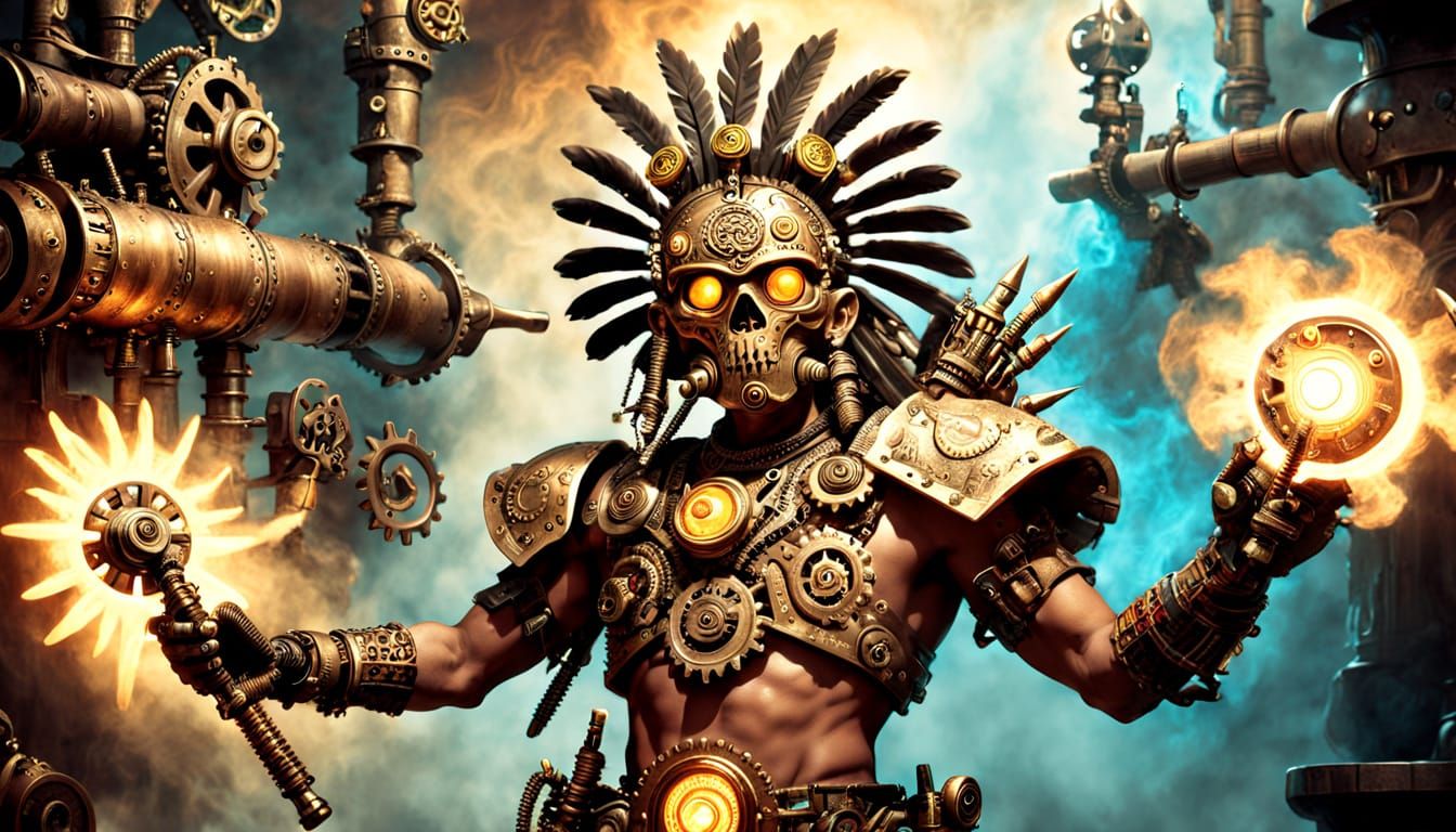Aztec Warrior in Steampunk Body Armor
