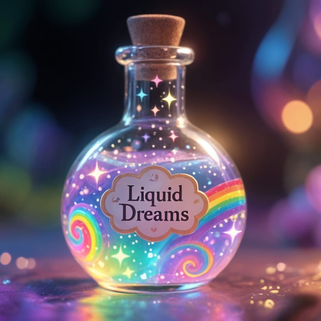 Magical Potion Flask with Shimmering Ooze and Rainbow Swirls