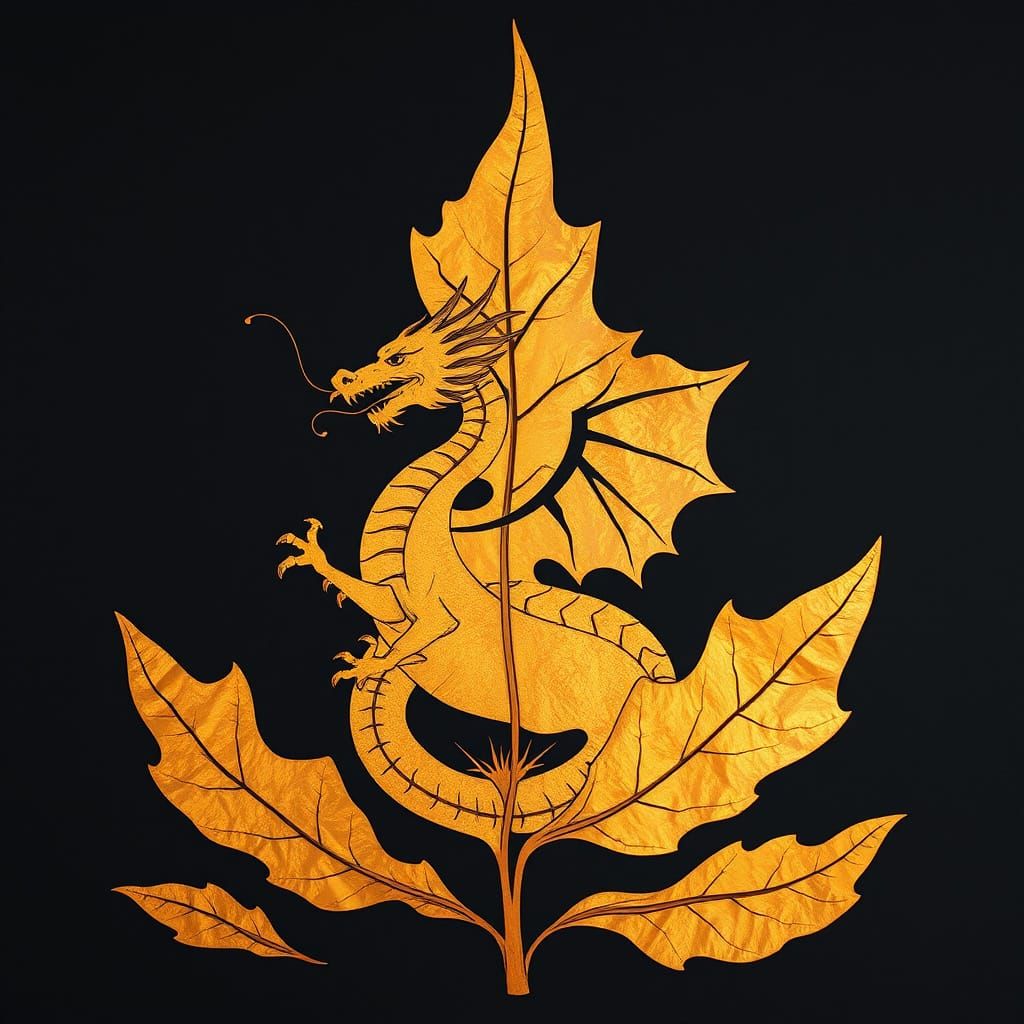 Mysterious Copper Leaf with Carved Dragon Silhouette