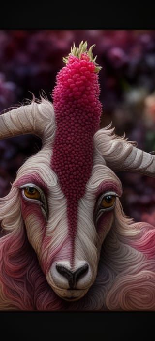 Raspberry Fainting Goat Portrait: Intricate Organic Design