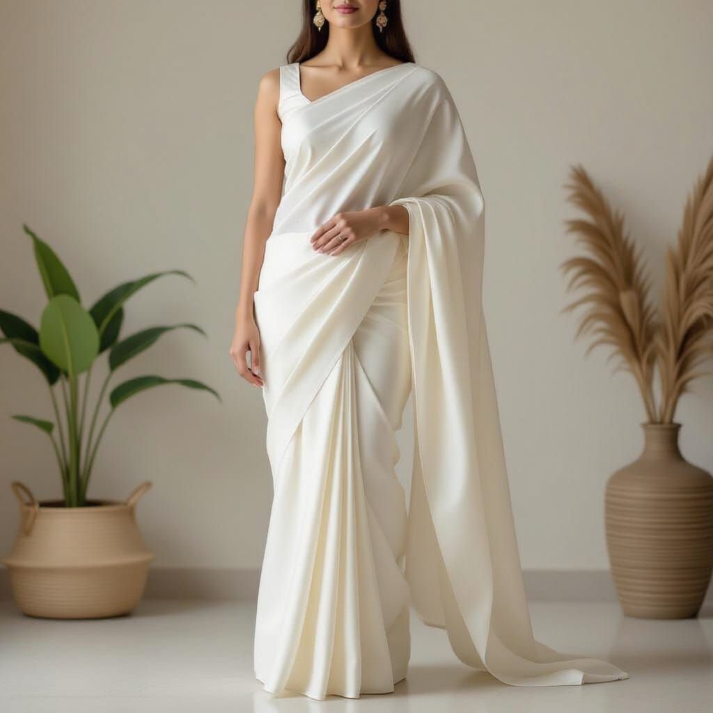 Elegant Plain White Saree in Photorealistic Style