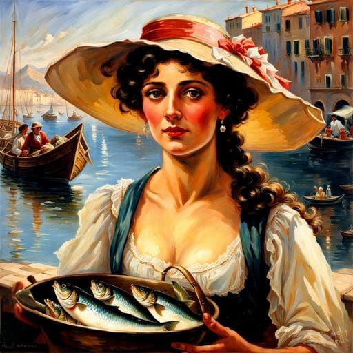 Italian Woman Selling Fish in Napoli: Splash Art