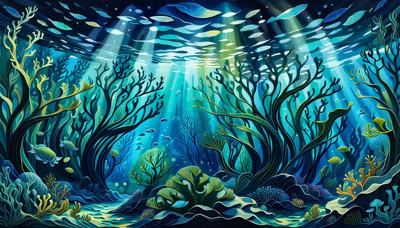 Underwater Kelp Forest: A Vivid Panoramic Illustration