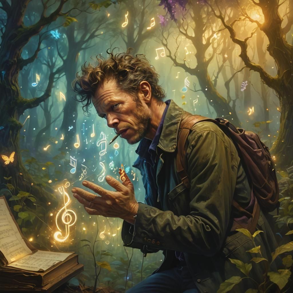 Glowing Magical Musical Notes in Fantasy Setting
