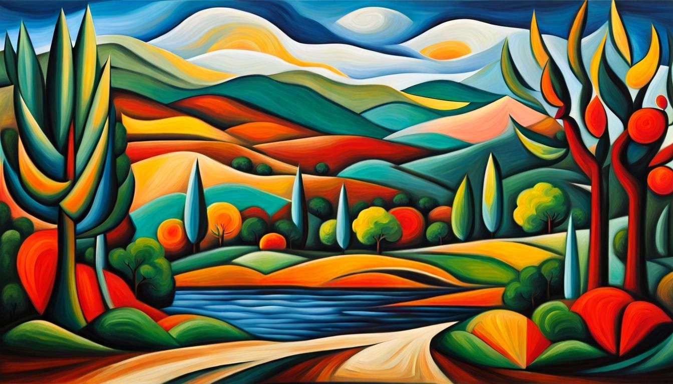 Cubist Landscape Oil Painting