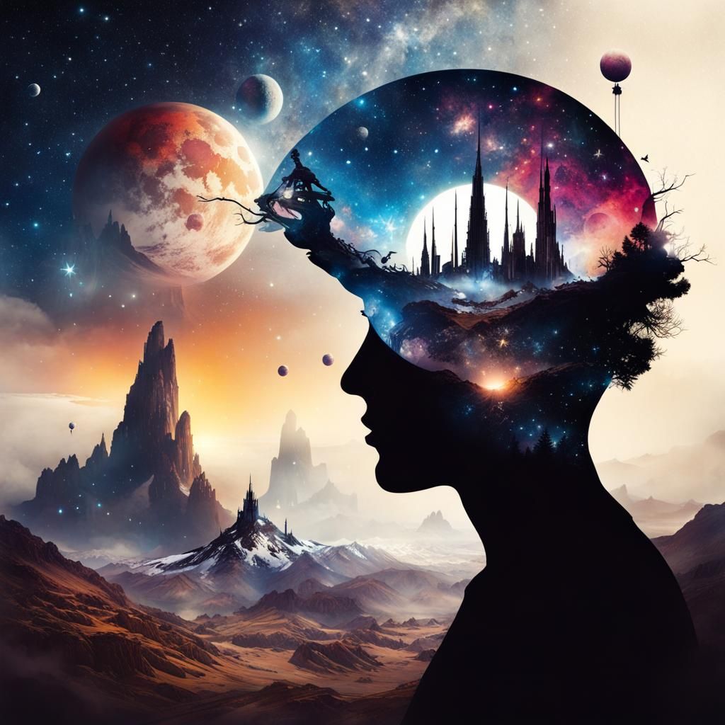 Fantasy Constellation Universe Journey: Double Exposure Art