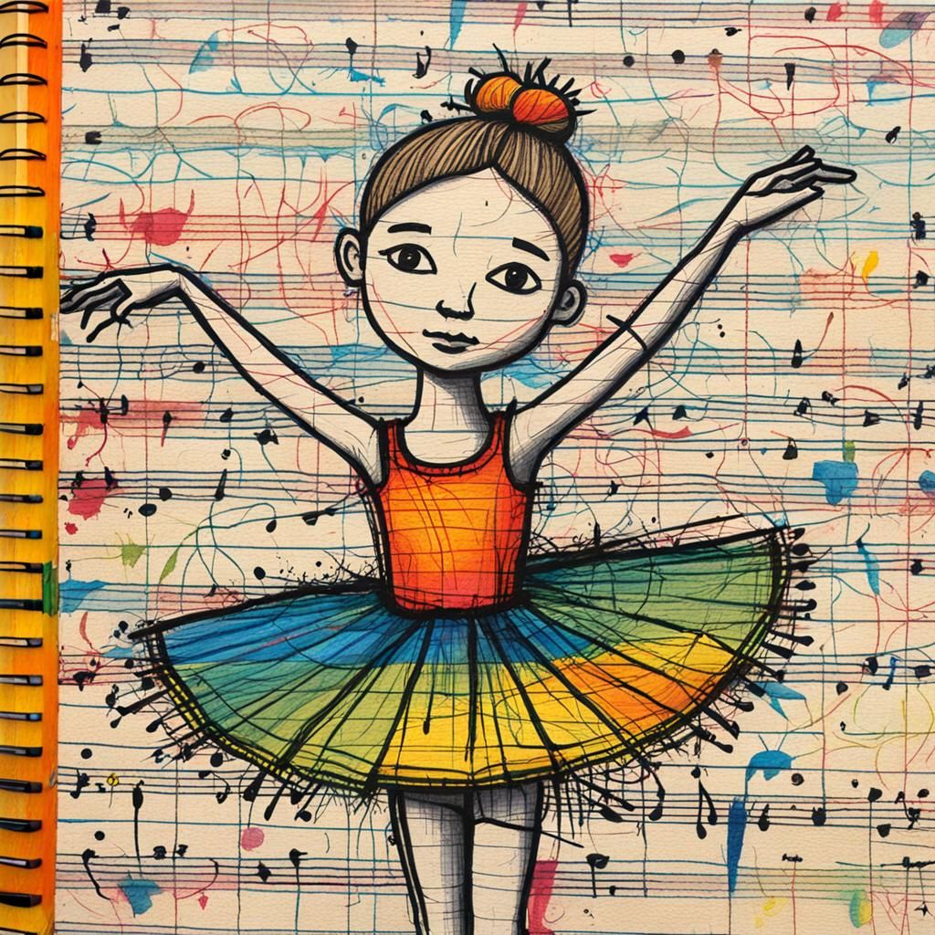 Ballerina Sketch in Expressionist Style with Colored Pencils