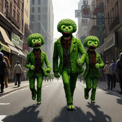Zombie Broccoli Horde in Claymation Style