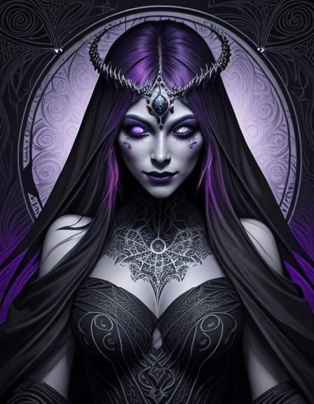 Drow Priestess in Goth Abstract Vector Art