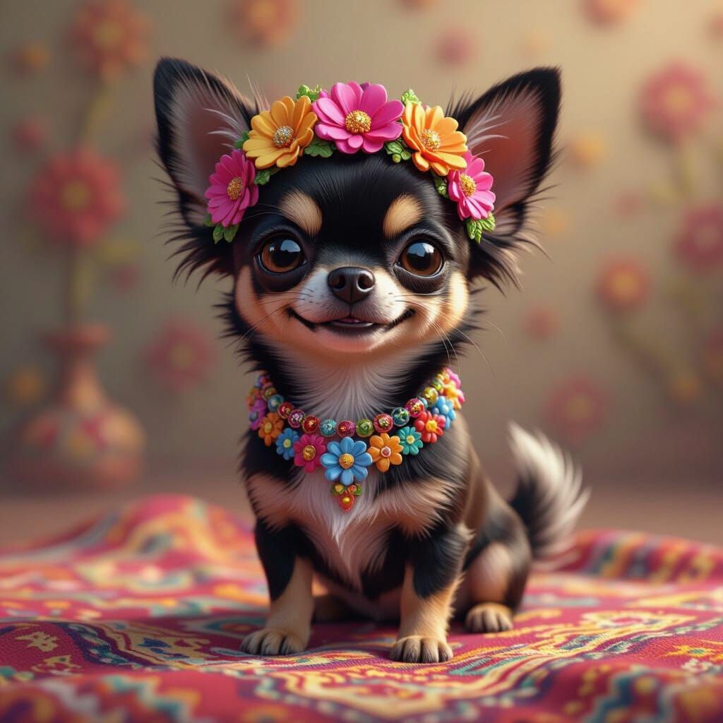 Candy Chihuahua Winks Adorned with Floral Headband