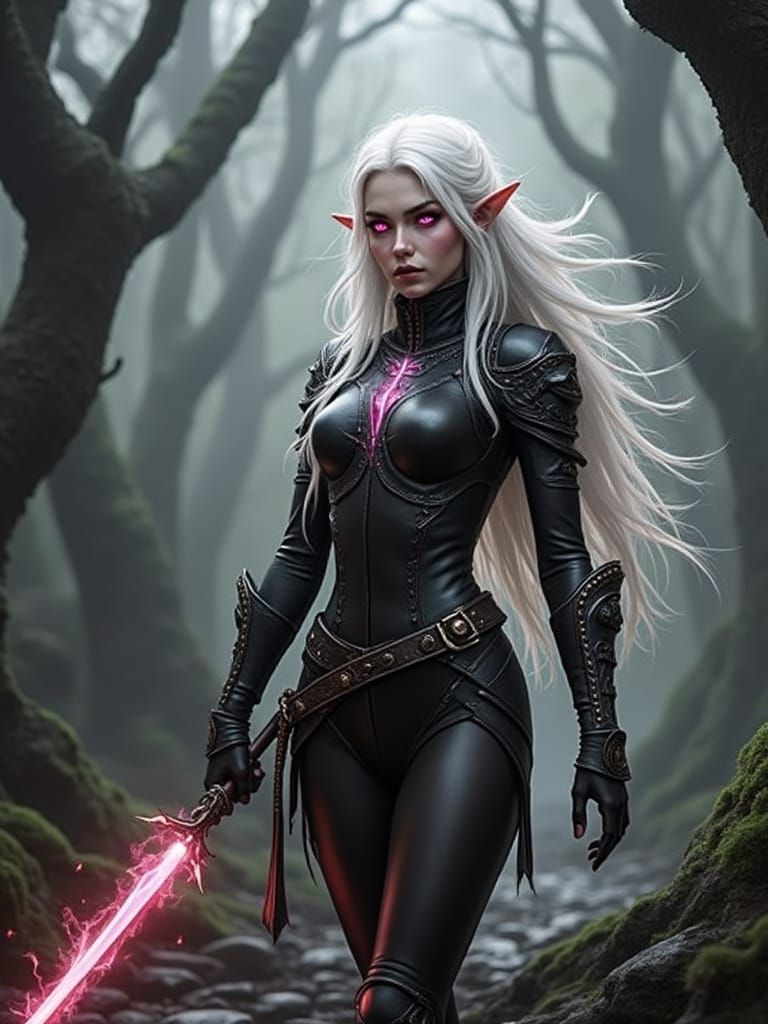 Albino Elf in Leather, Digital Matte Painting