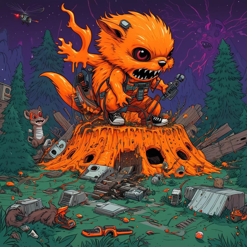 Molten Slime Creature in Biomechanical Landscape