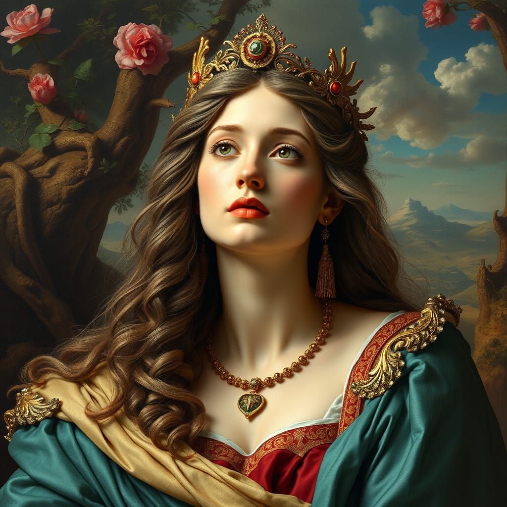 Surrealist Italian Renaissance Dama in a Dreamlike Landscape