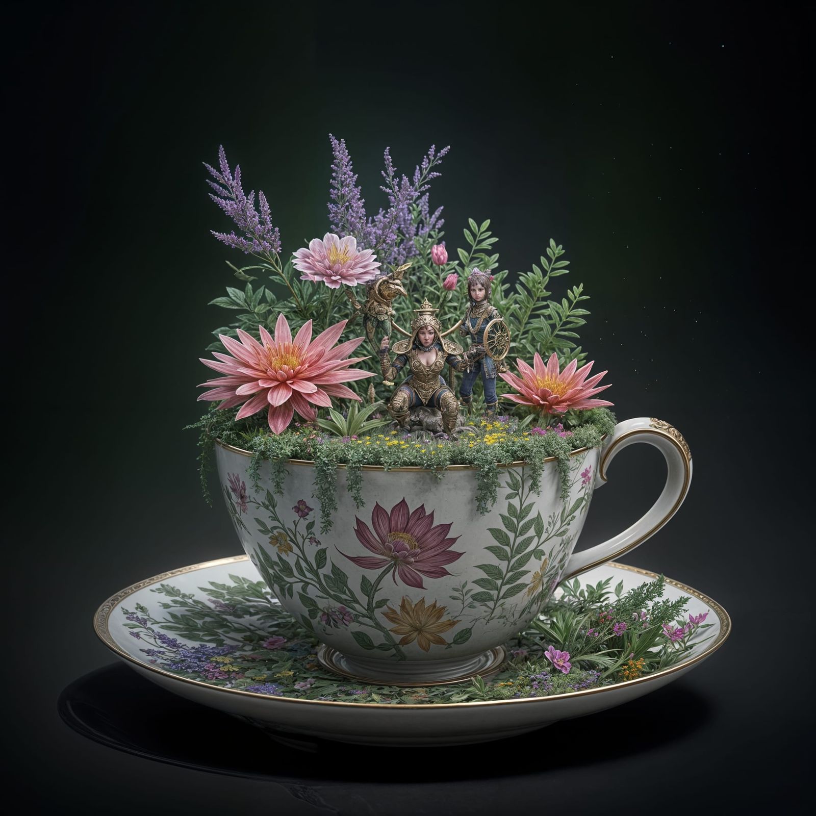 Miniature War on Teacup in Detailed Matte Painting
