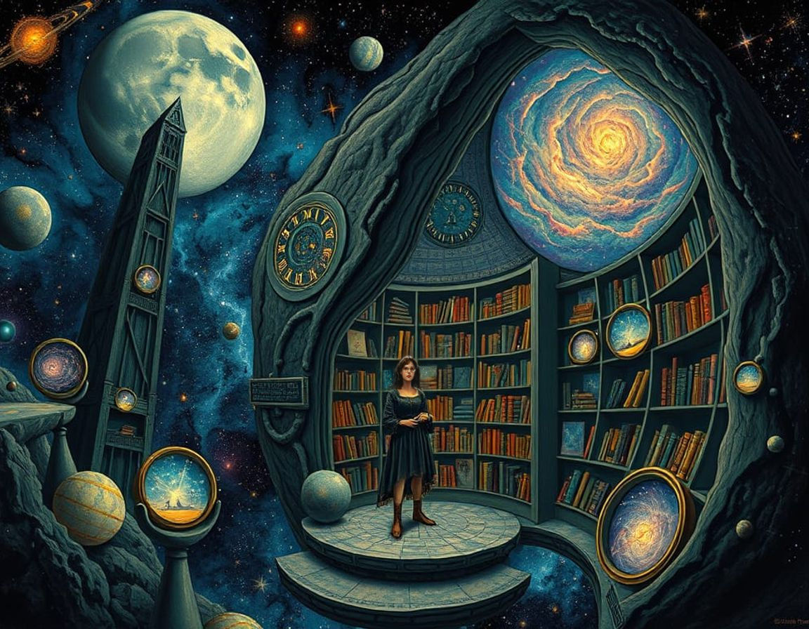 Cosmic Librarian in Art Nouveau Asteroid Library