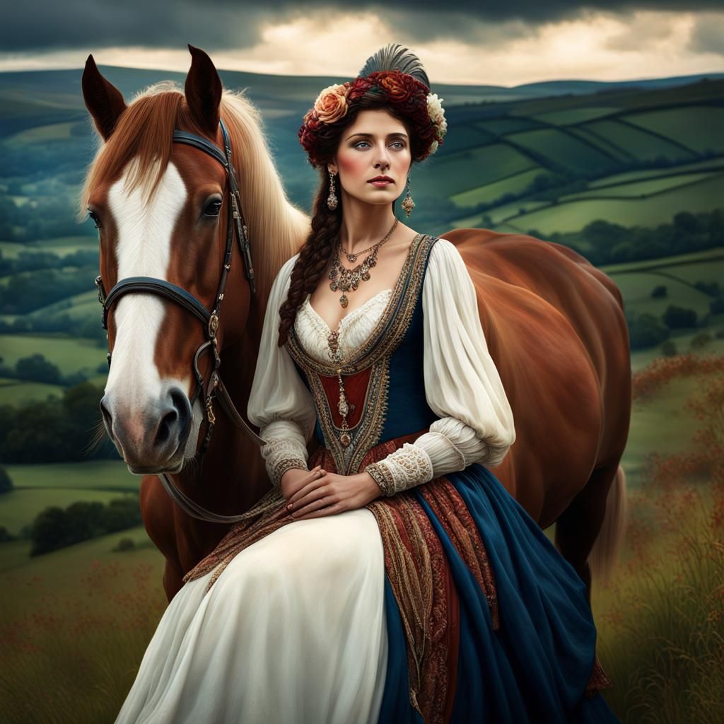 Edwardian Gypsy Woman on Hilltop: Digital Matte Painting