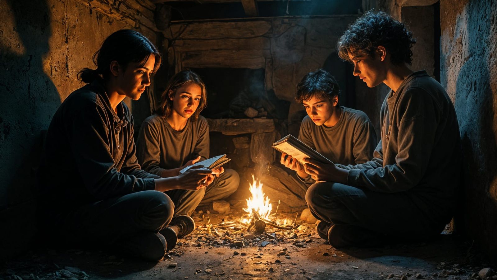 Sinister Nighttime Scene in Abandoned Cottage