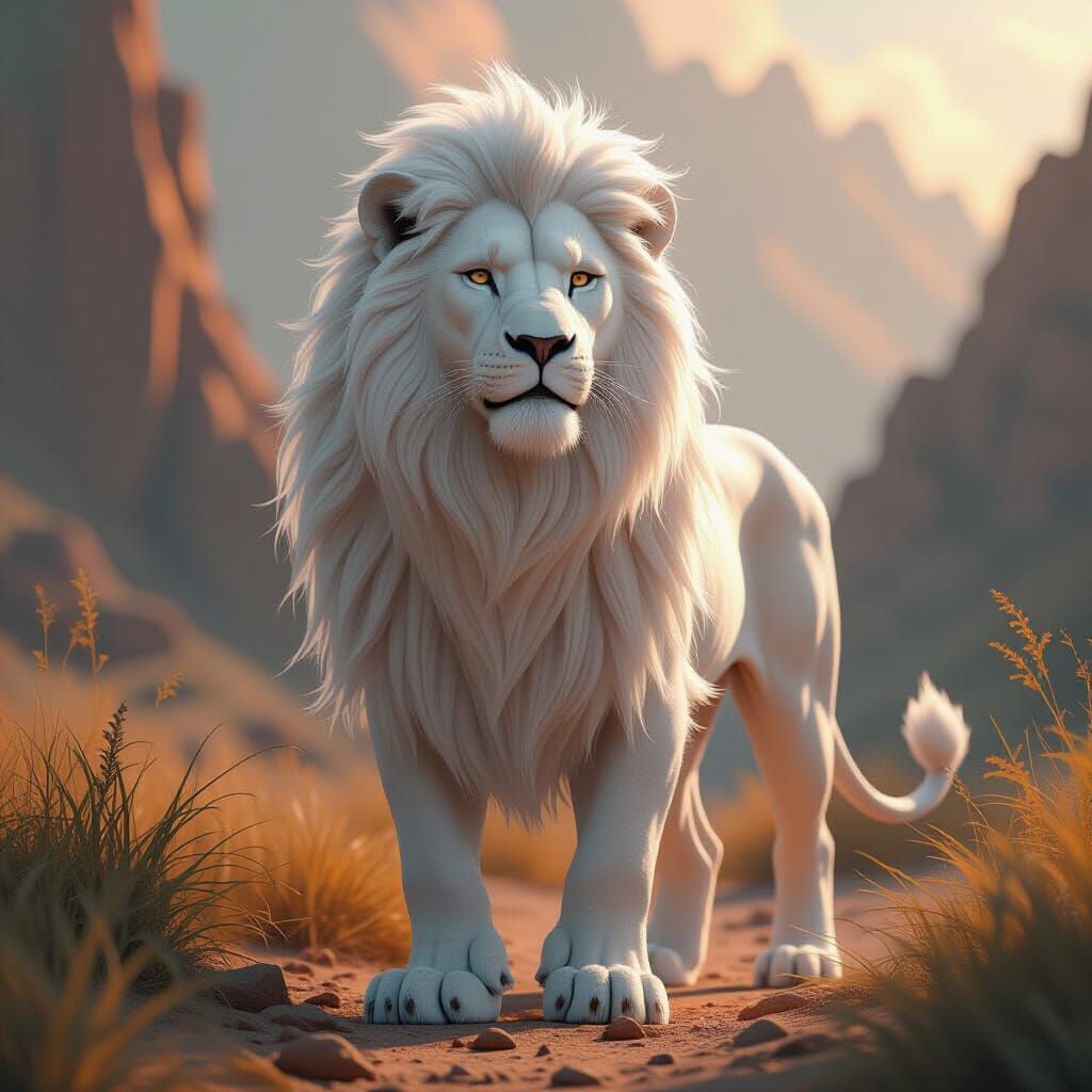 Majestic Albino Lion in Dramatic Lighting