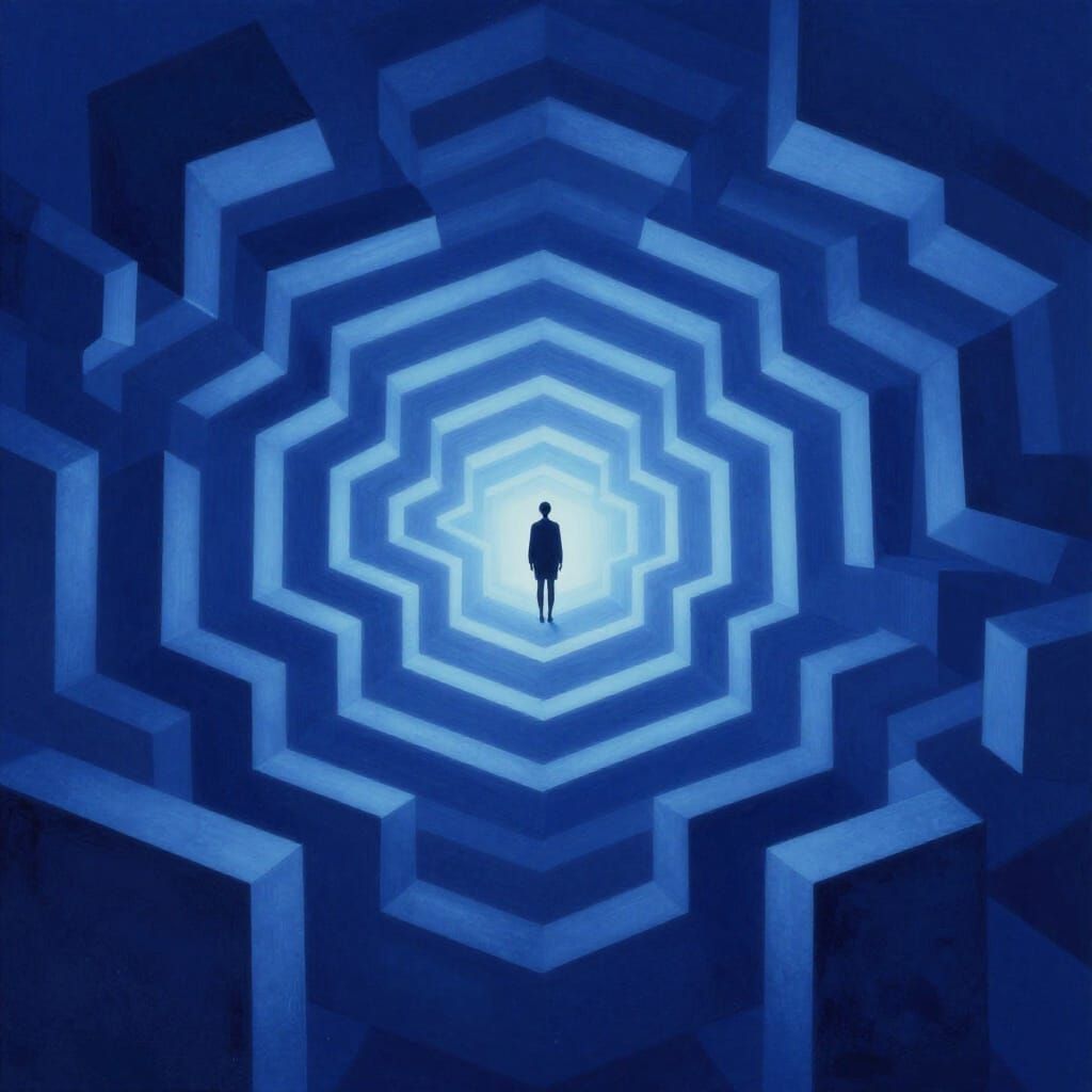 Surreal Blue Labyrinth of Inner Conflict