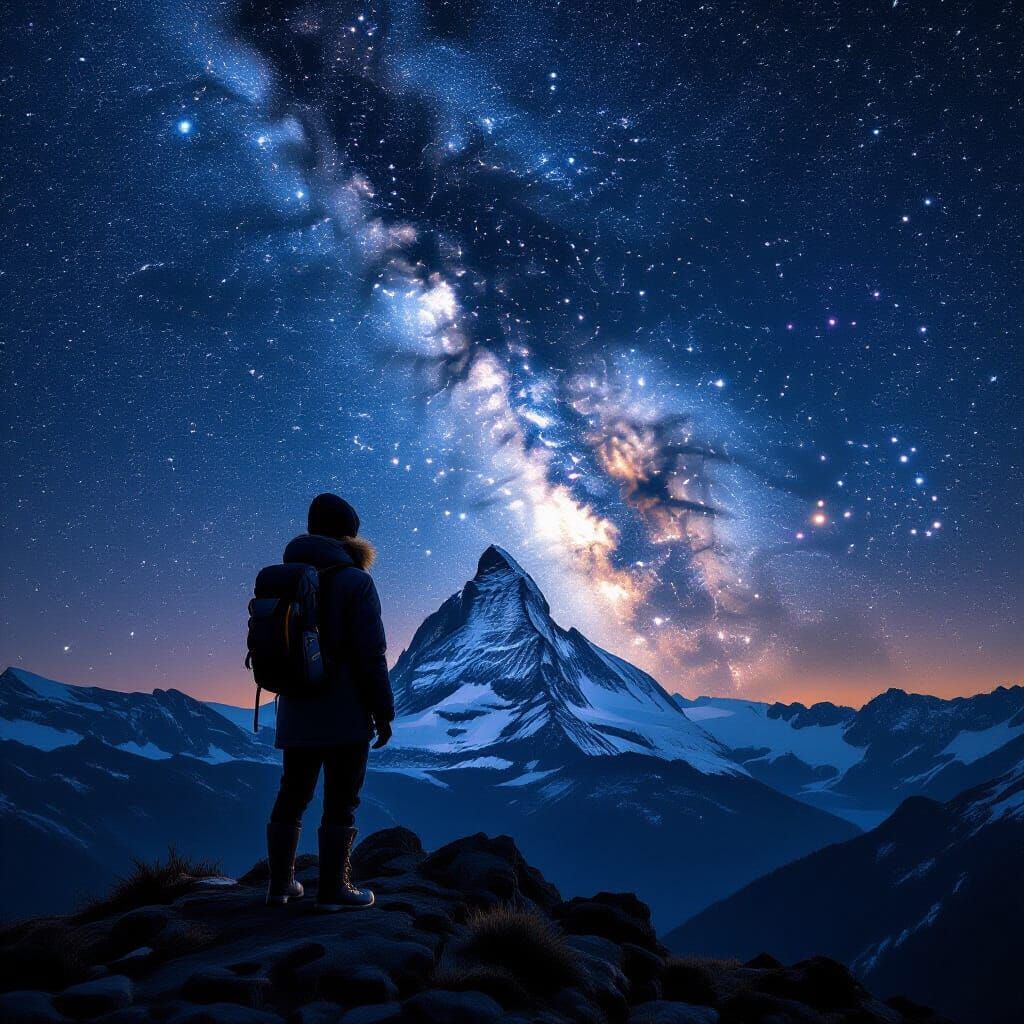 Starry Mountain Peak Silhouette: Atmospheric Landscape