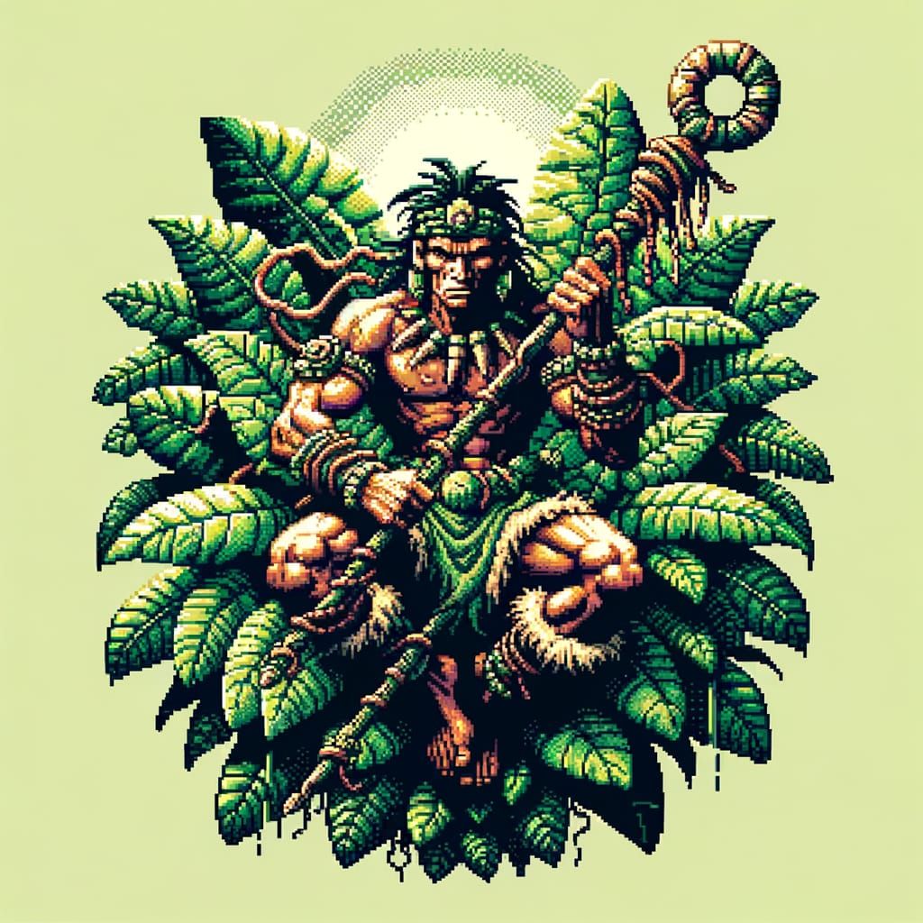 Exotic Jungle Warrior in 8-Bit Style