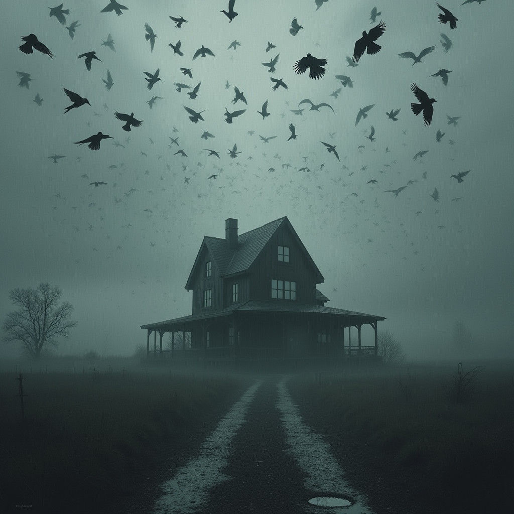 Eerie Swarm: Birds Converge on Ominous House