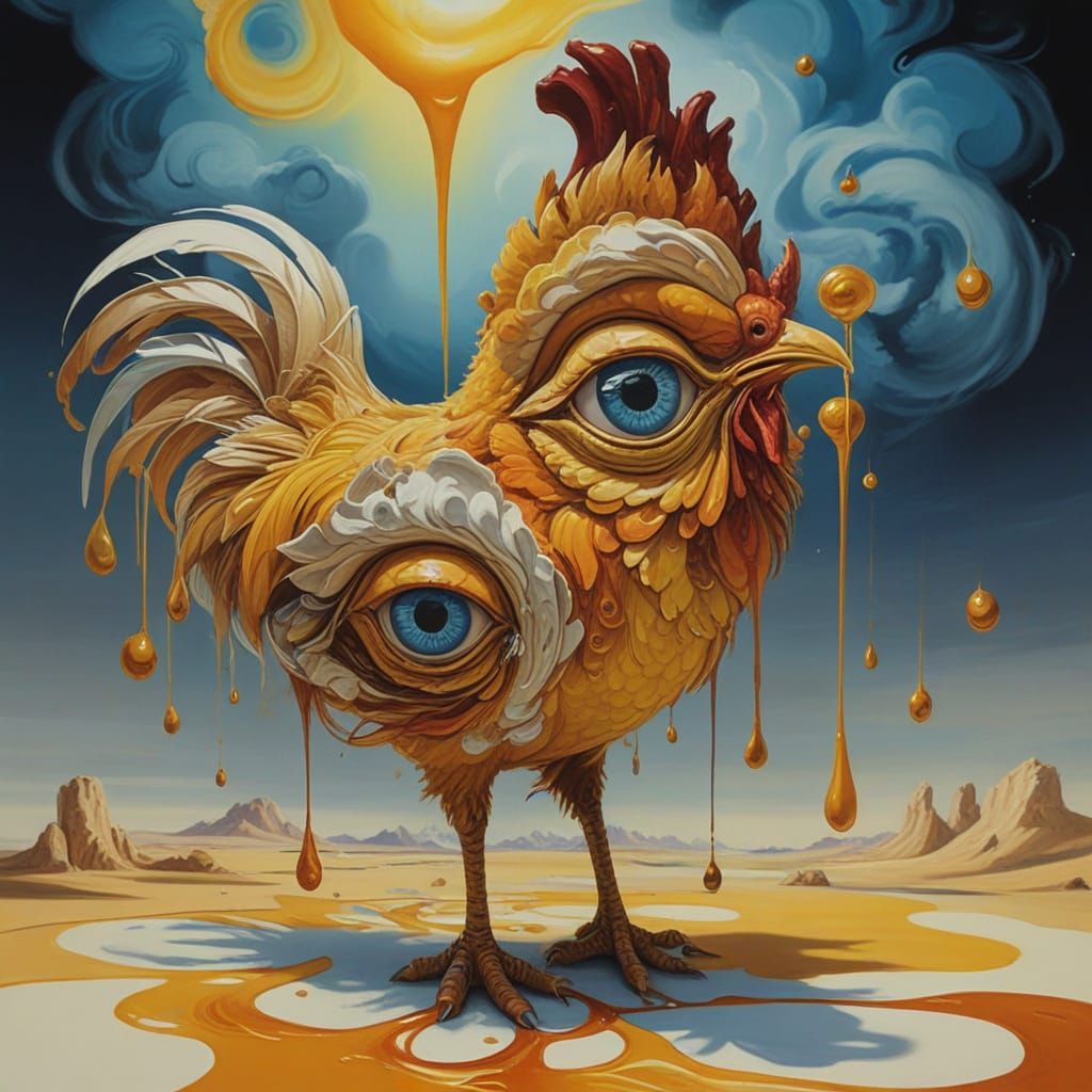 Surreal Deformed Chicken in Gouache and Oil