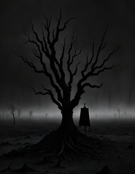 Eerie Surrealism: Figure in Desolate Landscape