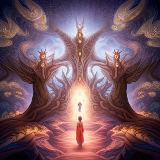 Joyful Alien Dragon Family in Fractal Garden