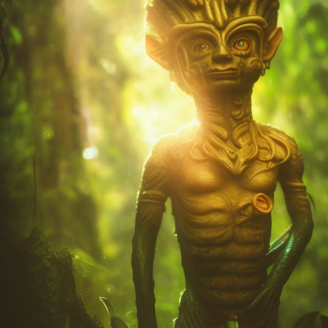 Creepy Mayan Jungle Elf Roaming Rainforest