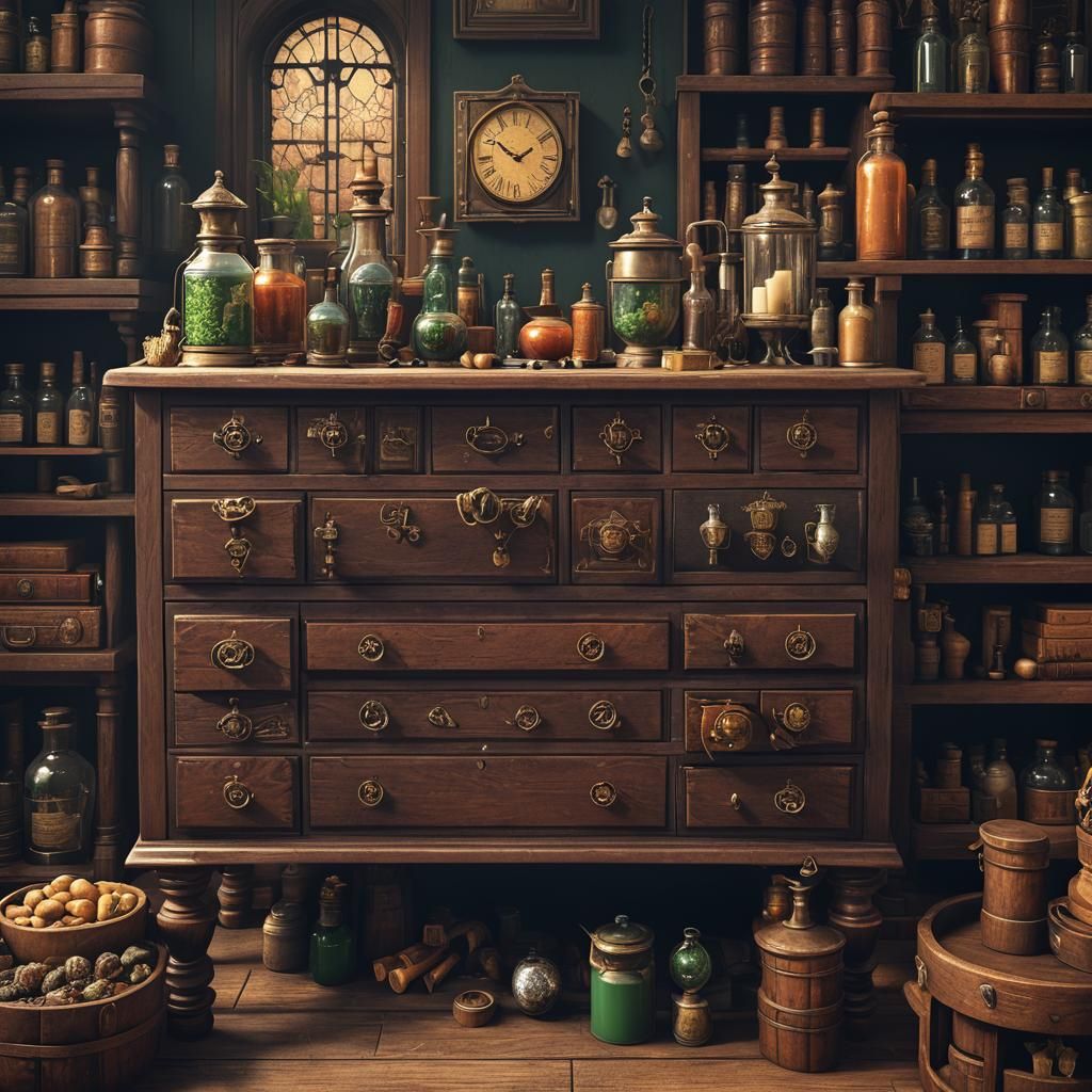 Fantastical Apothecary Chest of Drawers in Detailed Digital ...
