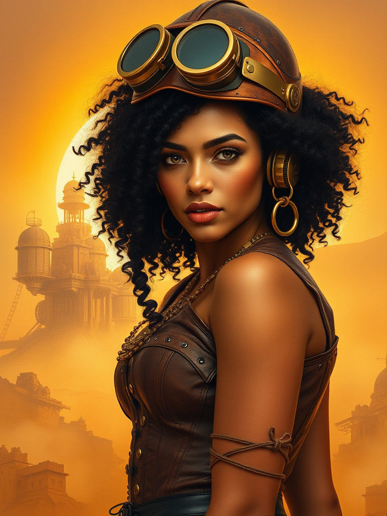 Brazilian Model in Steampunk Desert Time Machine