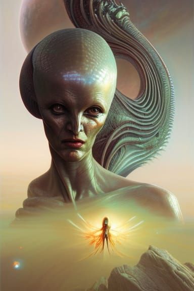 Cosmic Alien Woman in Hyperdetailed Sci-Fi Art