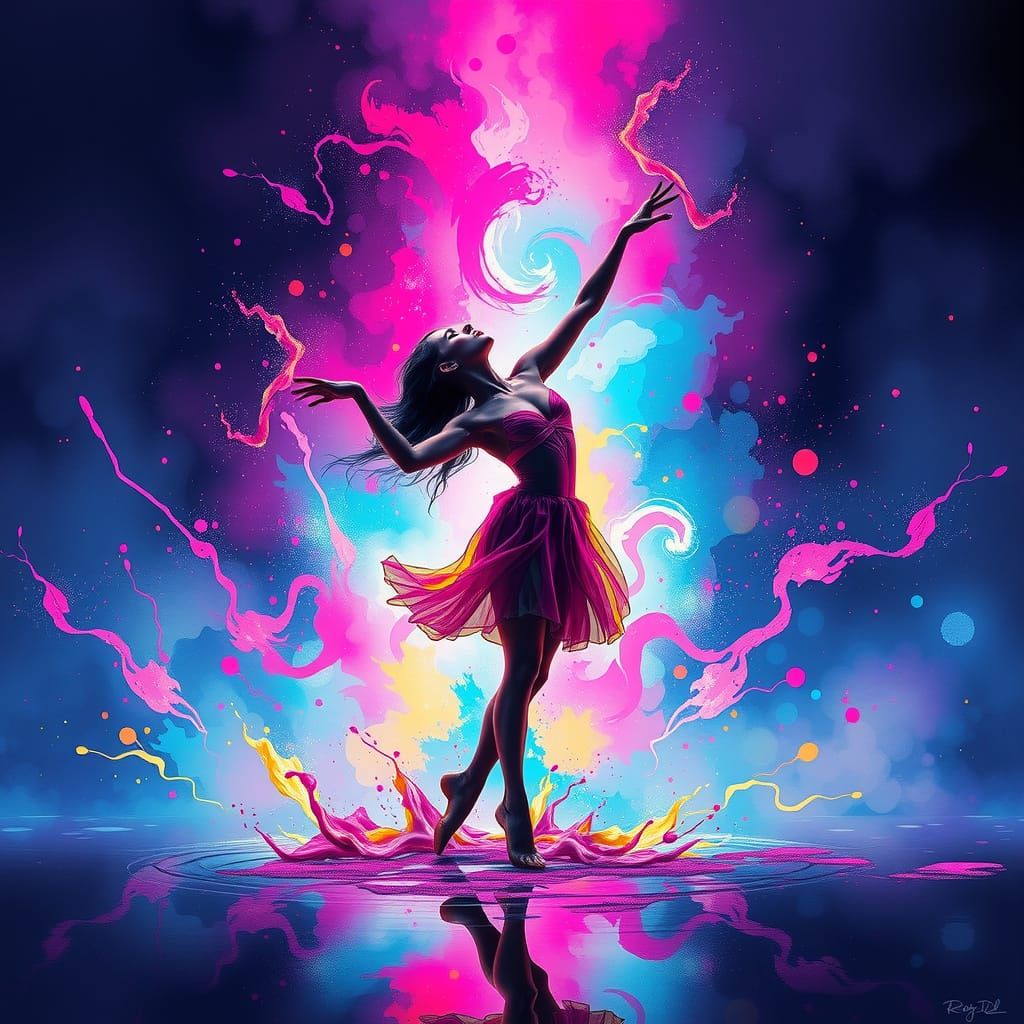 Bioluminescent Ink Dancer in a Fantasy Art Style