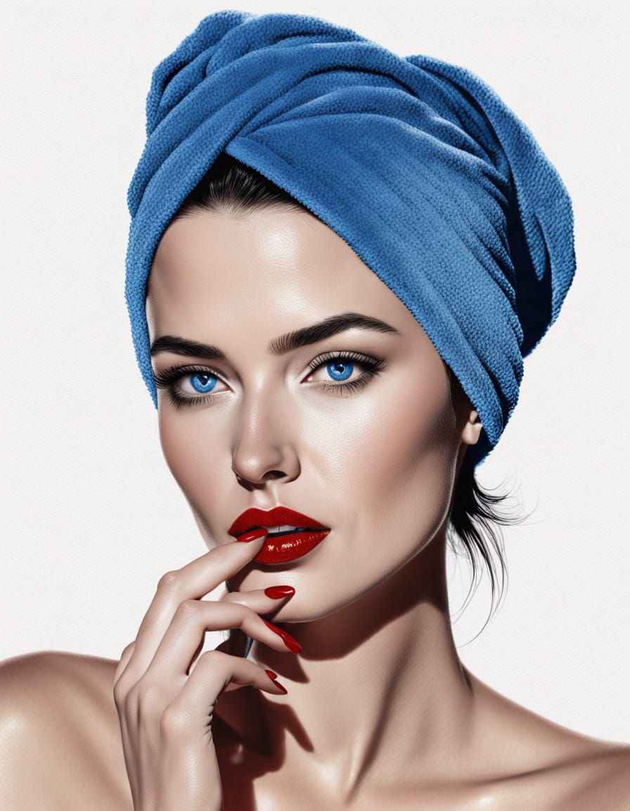 Photorealistic Pencil Sketch of Woman in Towel