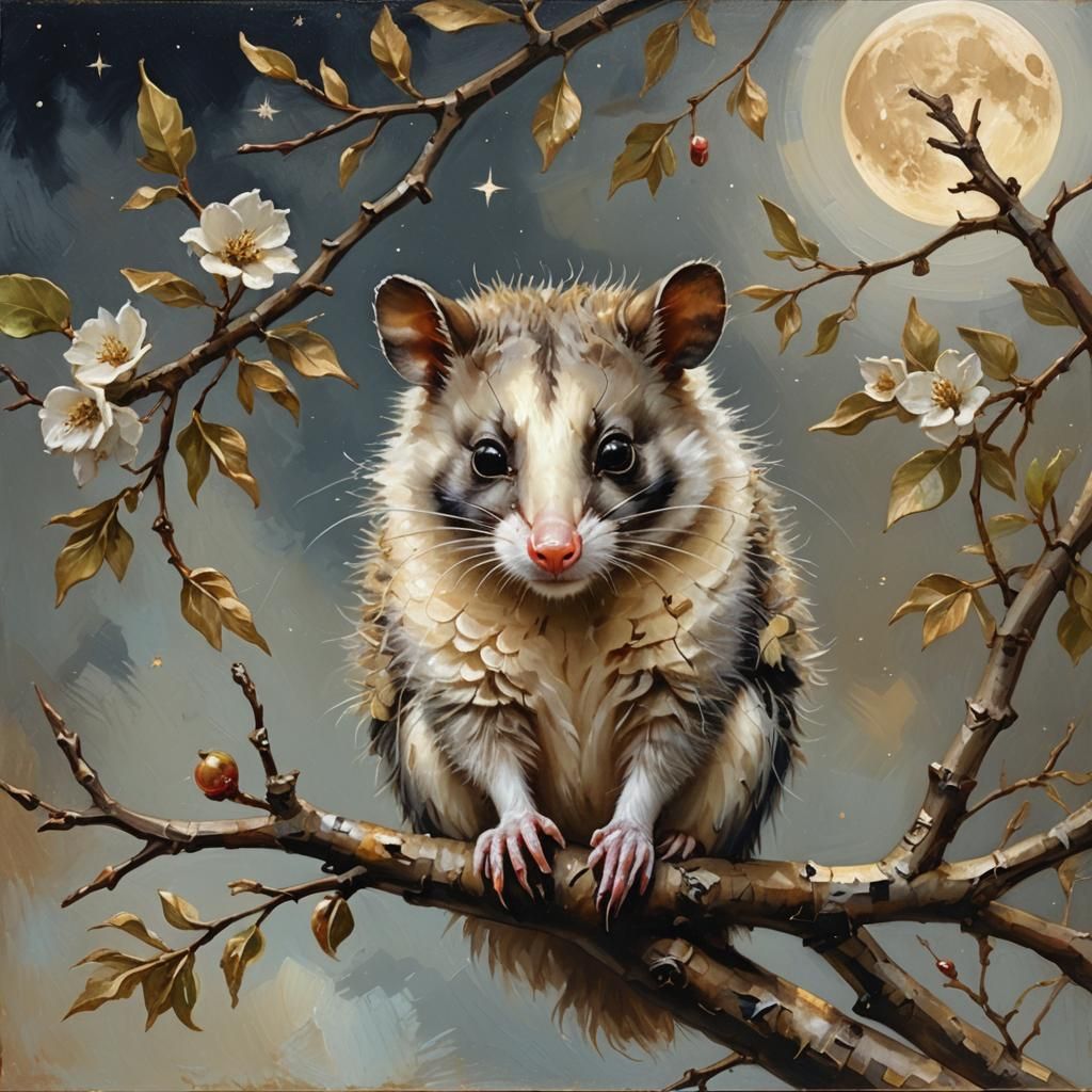 Possum Portrait in Baroque Oil Painting Style