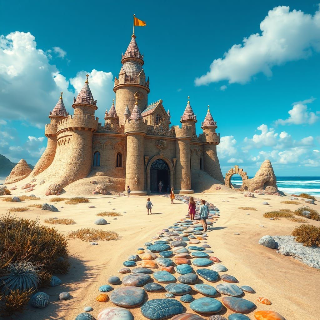 Dreamlike Sandcastle Palace on a Sunny Coast