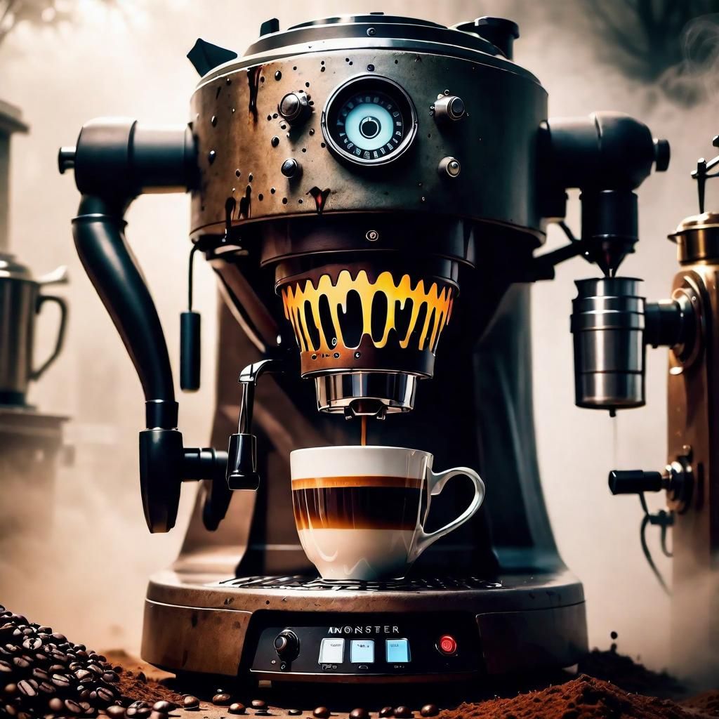 Monster Coffee Maker in Post-Apocalyptic Fog