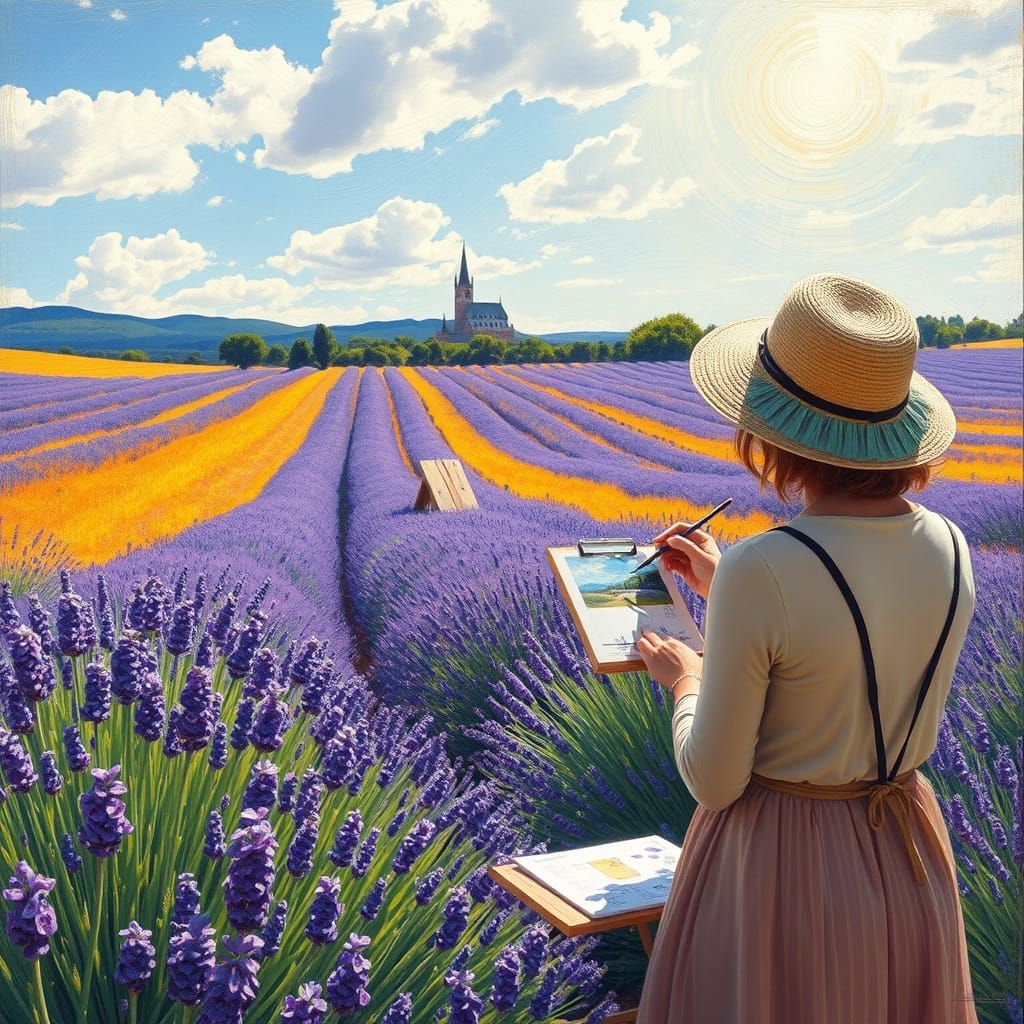 Lavender Field in France as Impasto Painting
