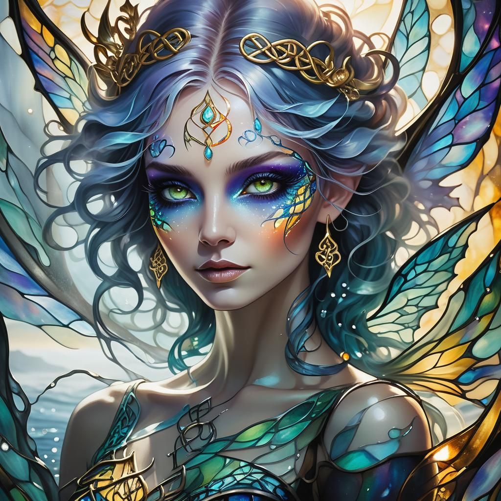 Fairy with Celtic Makeup in Stained Glass Style