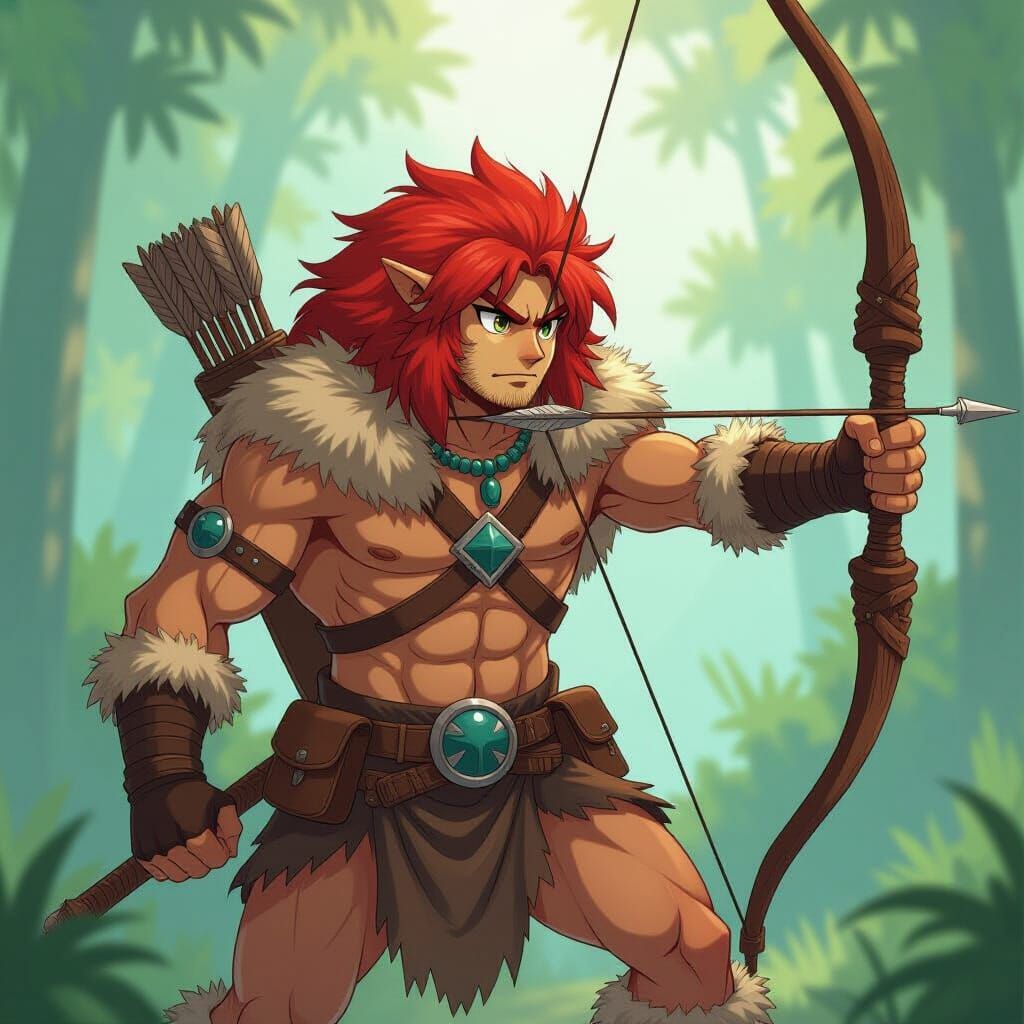 Anime Prehistoric Hunter Illustration in Cel-Shaded Style